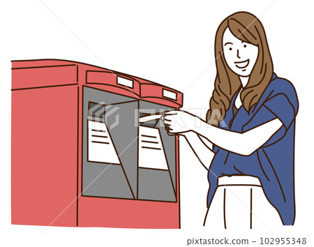 年輕女子在郵箱裡寄明信片 年輕女子在郵箱裡寄明信片 102955348