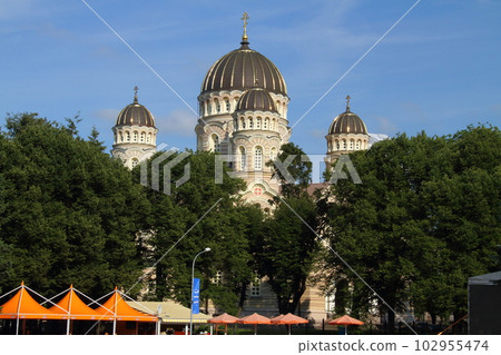 The Cathedral of the Nativity of the Savior of the Russian Orthodox Church in Riga, the capital of Latvia 102955474
