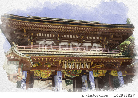 Watercolor style Dazaifu Tenmangu Romon Gate Dazaifu City, Fukuoka Prefecture 102955827