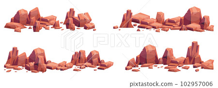 Cartoon stones collection isolated on white. Pieces of mountain rock and desert stones vector illustration 102957006