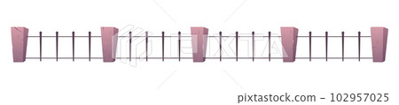 Cemetery fence and entrance to the cemetery in cartoon style. Vector illustration isolated on white Cemetery fence and entrance to the cemetery in cartoon style. Vector illustration isolated on white 102957025