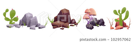 Desert rock with plants in different colors vector illustration isolated on white 102957062