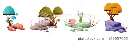 Desert rock with plants in different colors vector illustration isolated on white 102957065