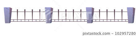 Steel fence with concrete posts in cartoon style Steel fence with concrete posts in cartoon style 102957280