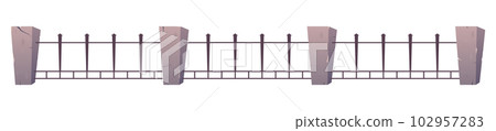 Steel fence with concrete posts in cartoon style 102957283
