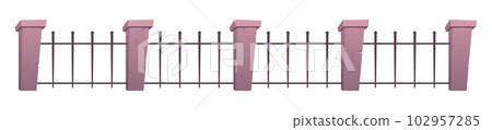 Steel fence with concrete posts in cartoon style Steel fence with concrete posts in cartoon style 102957285