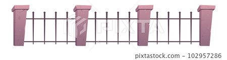 Steel fence with concrete posts in cartoon style Steel fence with concrete posts in cartoon style 102957286
