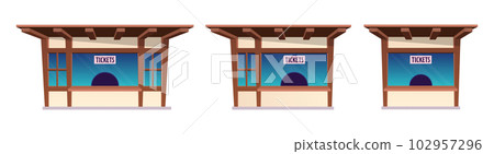 Tickets shop and gift shop building in cartoon style vector illustration isolated on white Tickets shop and gift shop building in cartoon style vector illustration isolated on white 102957296