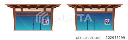 Tickets shop and gift shop building in cartoon style vector illustration isolated on white Tickets shop and gift shop building in cartoon style vector illustration isolated on white 102957299