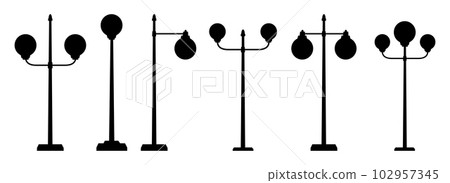 Cartoon city street light silhouette collection vector illustration isolated on white Cartoon city street light silhouette collection vector illustration isolated on white 102957345