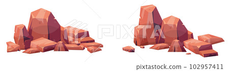 Cartoon stones collection isolated on white. Pieces of mountain rock and desert stones vector illustration 102957411