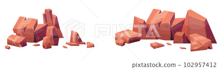 Cartoon stones collection isolated on white. Pieces of mountain rock and desert stones vector illustration Cartoon stones collection isolated on white. Pieces of mountain rock and desert stones vector illustration 102957412