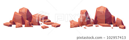 Cartoon stones collection isolated on white. Pieces of mountain rock and desert stones vector illustration Cartoon stones collection isolated on white. Pieces of mountain rock and desert stones vector illustration 102957413