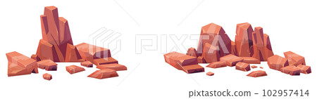Cartoon stones collection isolated on white. Pieces of mountain rock and desert stones vector illustration 102957414
