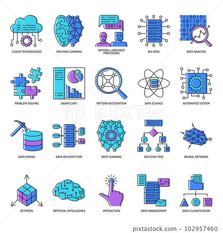 Machine learning icon set in line style - Stock Illustration [102957460 ...