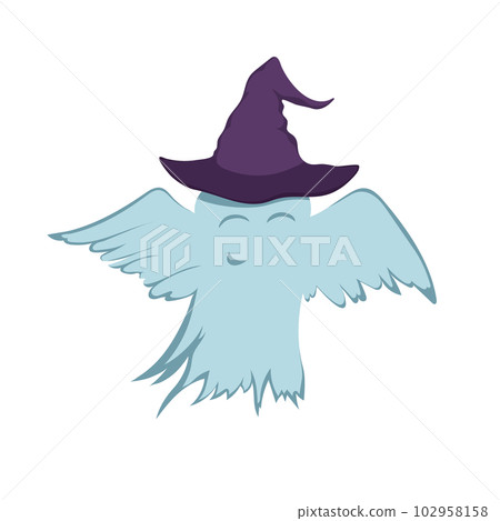 Isolated halloween icon. Ghost in a witch hat. Cartoon funny monster Isolated halloween icon. Ghost in a witch hat. Cartoon funny monster 102958158