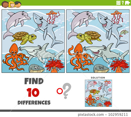 differences game with comic marine animal characters group differences game with comic marine animal characters group 102959211