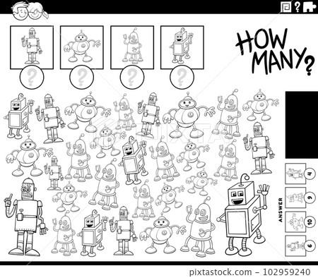 how many cartoon robots counting game coloring page how many cartoon robots counting game coloring page 102959240