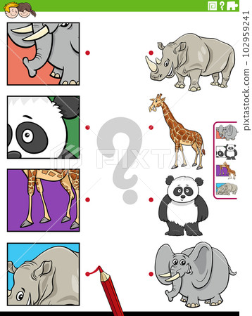 match cartoon wild animals and clippings educational game 102959241