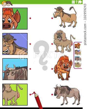 match cartoon animals and clippings educational game match cartoon animals and clippings educational game 102959243