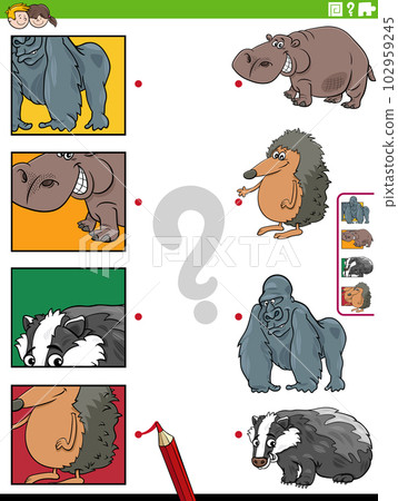 match cartoon wild animals and clippings educational game match cartoon wild animals and clippings educational game 102959245