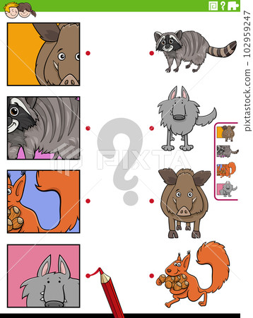 match cartoon animals and clippings educational game match cartoon animals and clippings educational game 102959247
