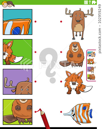 match cartoon animals and clippings educational game 102959249