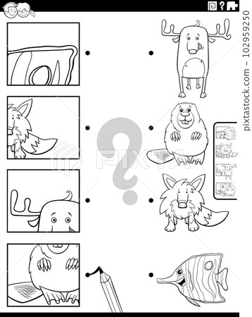 match cartoon animals and clippings game coloring page match cartoon animals and clippings game coloring page 102959250