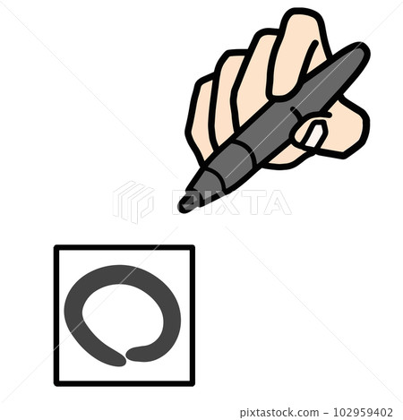 A finger and a pen tip to write a circle in the frame A finger and a pen tip to write a circle in the frame 102959402