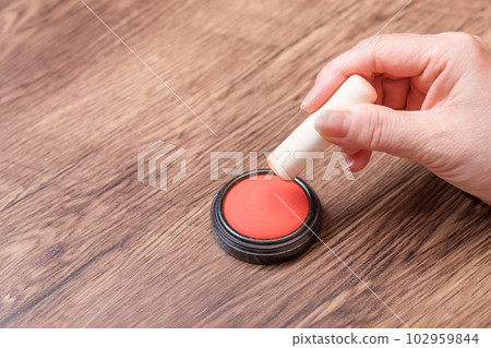 [Woman putting ink on seal] 102959844