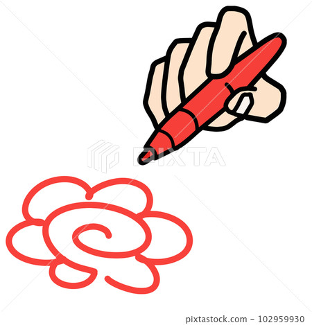 Finger and pen tip to fill in red 102959930