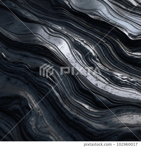 黑色和銀色的三維波浪。方形抽象背景橫幅。人工智能生成圖像 黑色和銀色的三維波浪。方形抽象背景橫幅。人工智能生成圖像 102960017