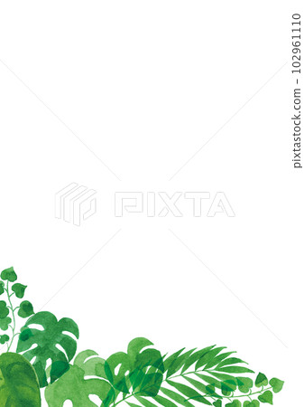 Transparent watercolor Illustration frame of tropical plant leaves A4 vertical Transparent watercolor Illustration frame of tropical plant leaves A4 vertical 102961110