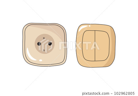 Socket and light switch on wall flat cartoon style illustration. Stickers with y2k concept. Socket and light switch on wall flat cartoon style illustration. Stickers with y2k concept. 102962805