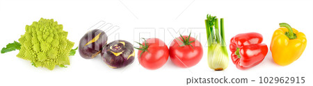 Set of vegetables isolated on white. Collage. Wide photo. Set of vegetables isolated on white. Collage. Wide photo. 102962915