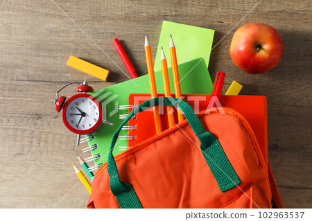 Concept of school education with school accessories, top view Concept of school education with school accessories, top view 102963537