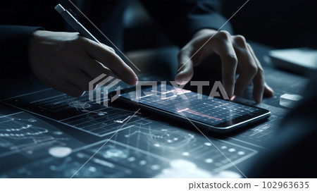 A man with a digital device, user authentication system, technology and cybernetics, computer security system, cybersecurity, information security, encryption, data protection, Generated AI 102963635