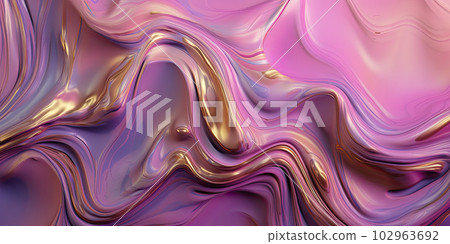 Pink and golden swirls morphing abstract fluid art 102963692