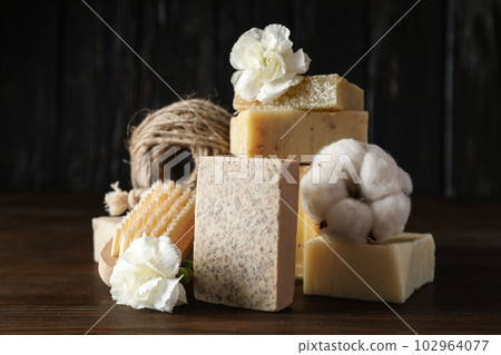 Concept of bath and skin care accessories - soap Concept of bath and skin care accessories - soap 102964077