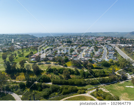 Aerial view of house in La Mesa City in San Diego, California Aerial view of house in La Mesa City in San Diego, California 102964779