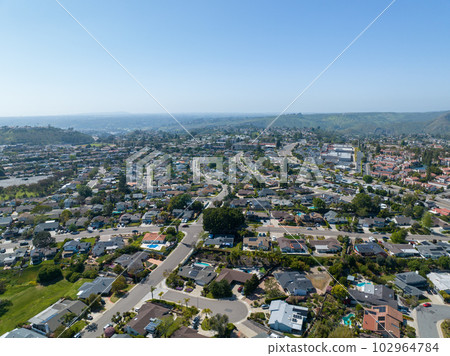 Aerial view of house in La Mesa City in San Diego, California 102964784