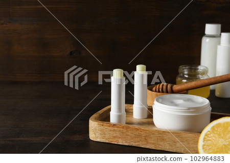 Concept of face and skin care supplies - Honey cosmetic 102964883