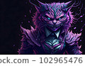 A colorful abstract portrait Cheshire Cat on black background. Generative AI 102965476