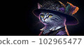 A colorful portrait of a steampunk cat on black background. Generative AI 102965477