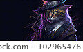 A colorful portrait of a steampunk cat on black background. Generative AI 102965478