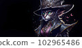 A colorful portrait of a steampunk cat on black background. Generative AI. 102965486