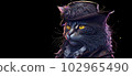 A colorful portrait of a steampunk cat on black background. Generative AI 102965490