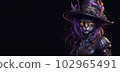 A colorful portrait of a steampunk cat on black background. Generative AI. 102965491