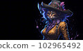 A colorful portrait of a steampunk cat on black background. Generative AI. 102965492