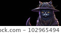 A colorful portrait of a steampunk cat on black background. Generative AI 102965494